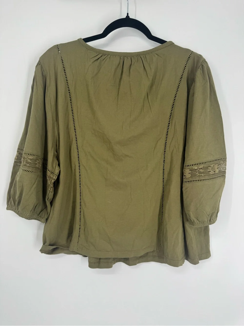NWT J. Crew Lace-trim Puff Sleeve Shirt Broken-in Jersey Green Flowy Peasant 2X